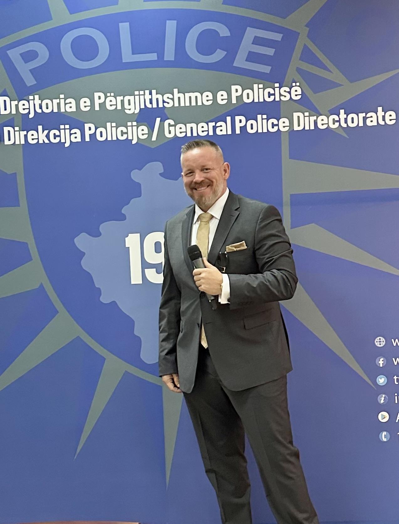 Eric Waldrep presenting during an international law enforcement training engagement.